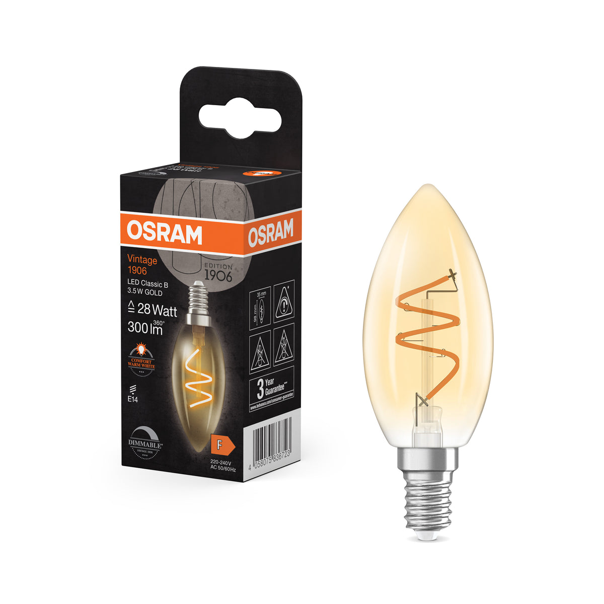 OSRAM Vintage 1906 Classic LED-Lampe Gold, 3.5W, 300lm, E14