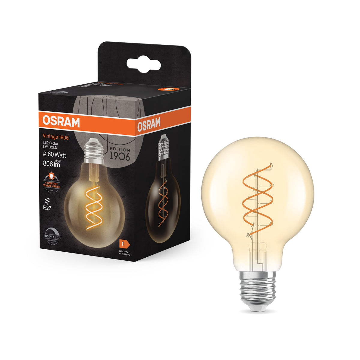 OSRAM Vintage 1906 Globe LED-Lampe Gold, 8W, 806lm, 2200K