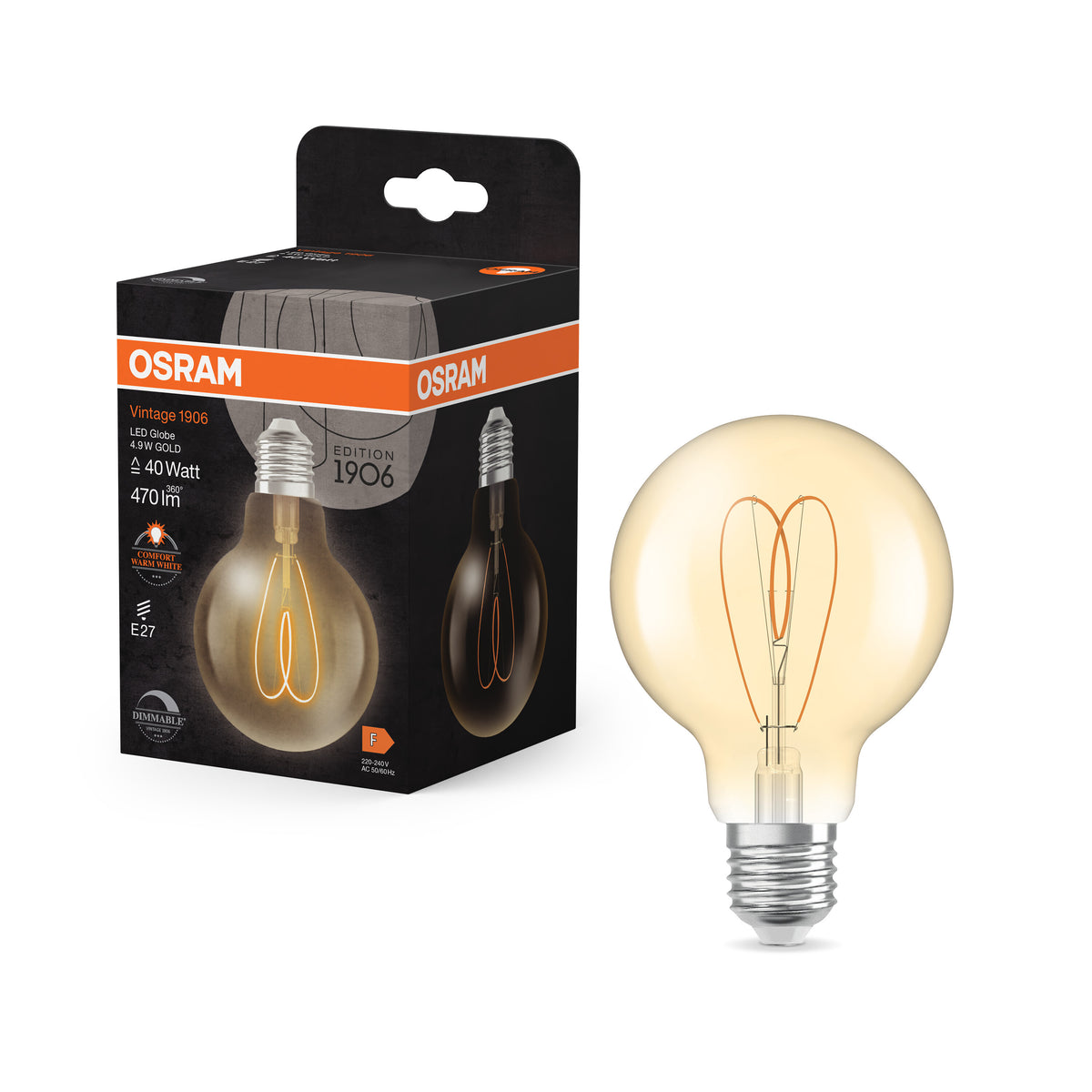 OSRAM Vintage 1906 Globe LED-Lampe Gold, 4.9W, 470lm, E27