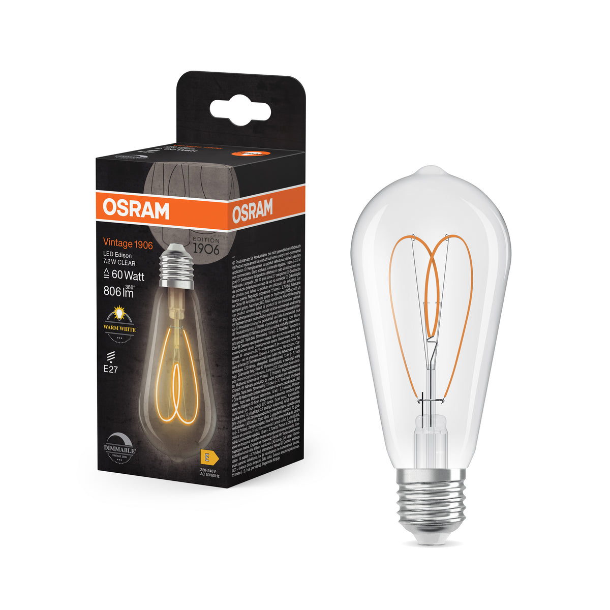 OSRAM Vintage 1906 Edison LED-Lampe Klar, 7.2W, 806lm, E27