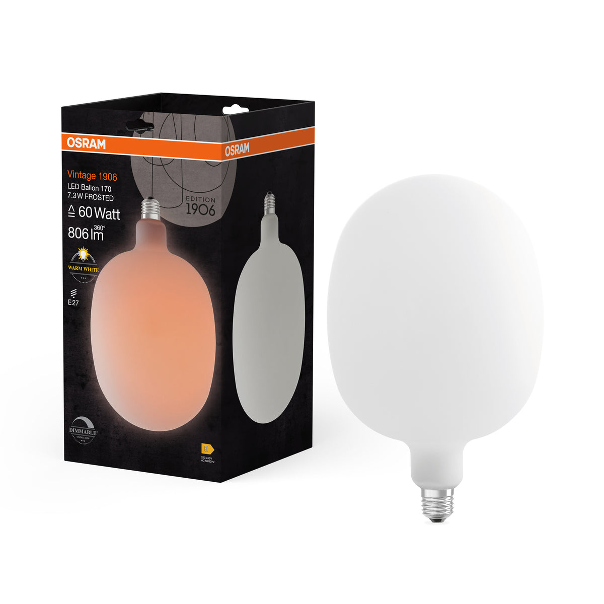 OSRAM Vintage 1906 Ballon LED-Lampe Frosted, 7.3W, E27