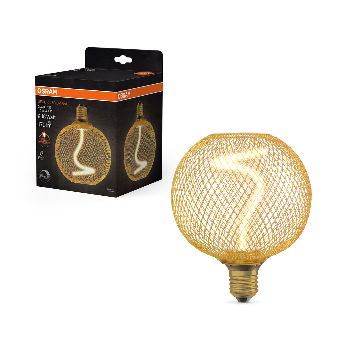 OSRAM DECOR LED Spiralfilament Lampe Globe, Gold, 3.5W, 170lm