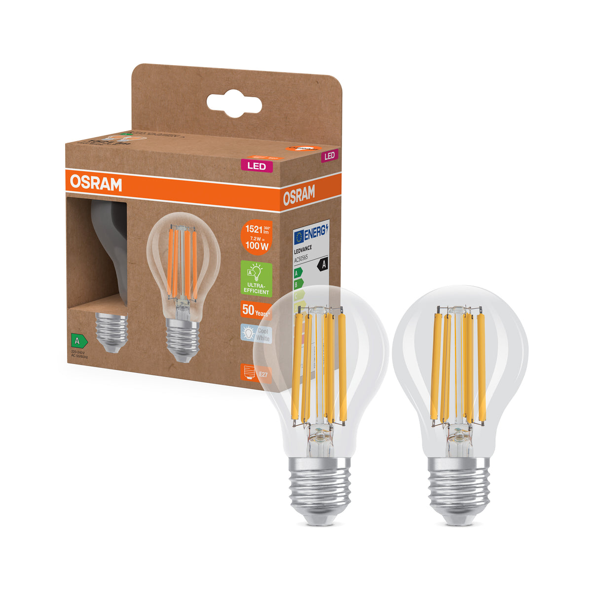 OSRAM Energy Class LED-Lampe, Kolbenform, 7.2W, Klar, EEK A