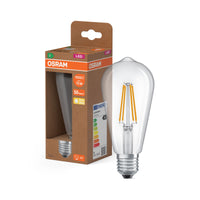 OSRAM LED LAMPS ENERGY CLASS A  ENERGY EFFICIENCY FILAMENT CLASSIC EDISON , LED-Lampe, Bleifreies Glas, Klar, 5 W, (ex 75 W), 1055 lm, Warmweiß, Energieeffizienzklasse: A