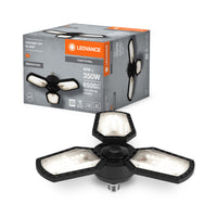 LEDVANCE Highbay Blade Deckenlampe in Schwarz, Aluminium, mit verstellbaren Lichtflügeln, bietet 60 W bzw. 6500 lm in Neutralweiß mit 4000 K, E27 Schraubgewinde, 337. 5 mm Durchmesser, IP20
