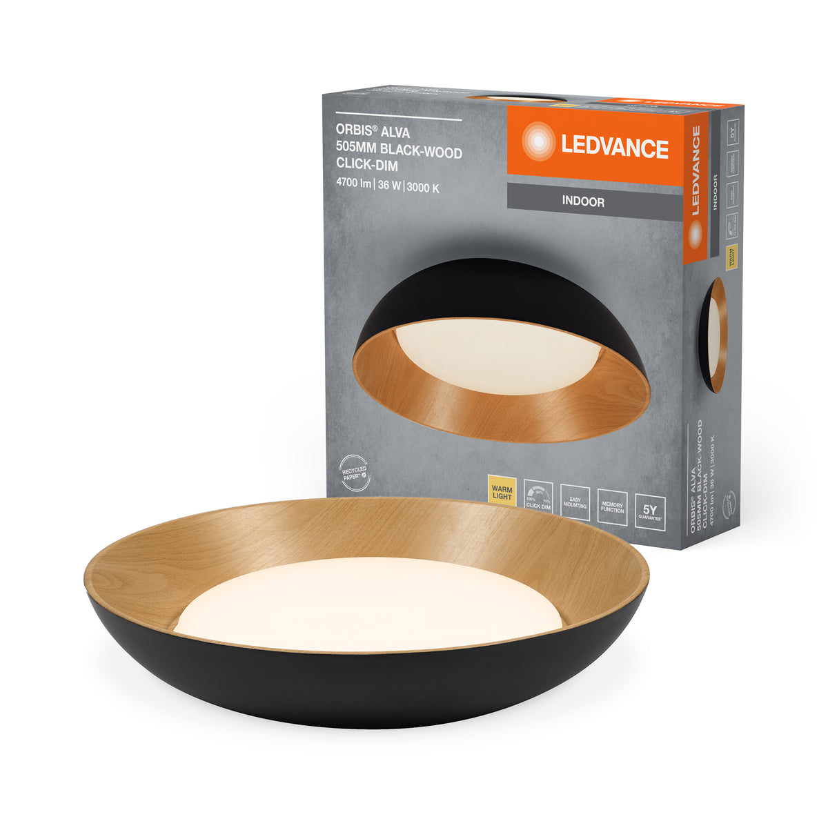 LEDVANCE ORBIS Alva Deckenleuchte 36W 505mm schwarz/Holz-LEDVANCE Shop