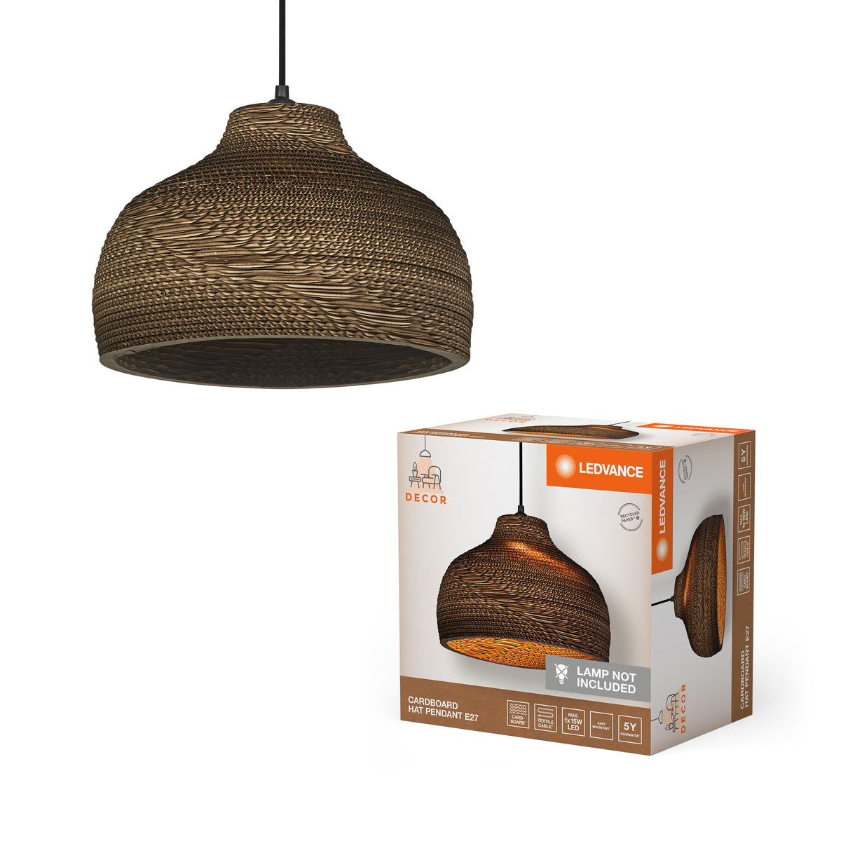 LEDVANCE DECOR Pendelleuchte Decor Cardboard Hat braun, E27