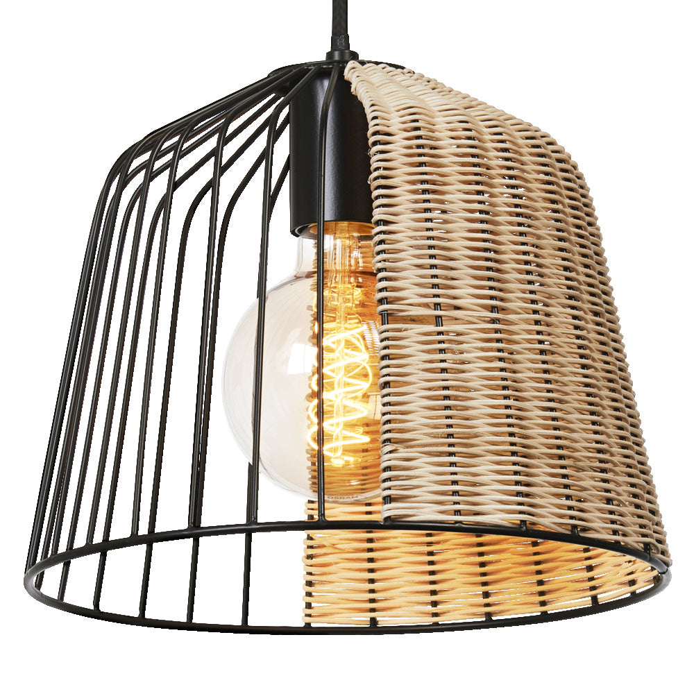 LEDVANCE DECOR Cage Bell Pendant Hängeleuchte, E27, nicht dimmbar, IP20, Rattan/Metall, 260mm, schwarz/braun