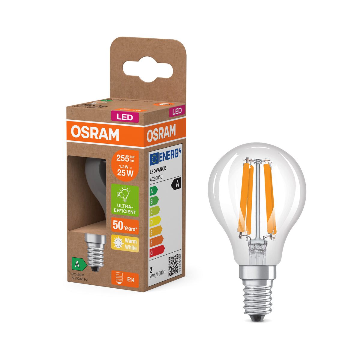 OSRAM LED-Globe-Lampe m. Filament EEK A, E27, 2.2W, 4000K