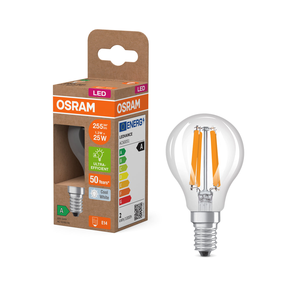 OSRAM LED-Miniball-Lampe mit Filament EEK A, 1.2W, 4000K