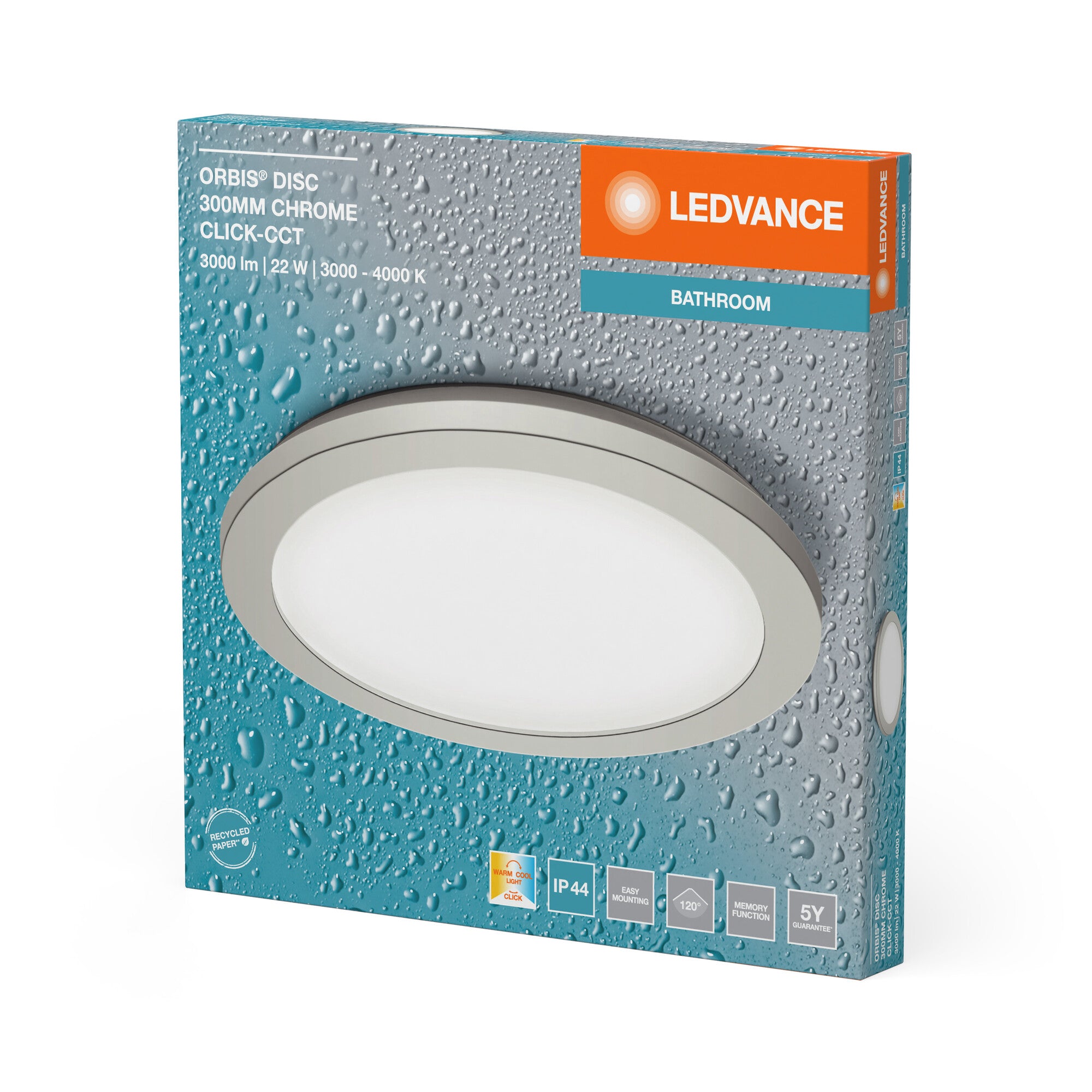 LEDVANCE ORBIS Disc Decken-/Wandleuchte – 22W, 1800lm, IP44, Lichtfarbe Per Schalter Einstellbar