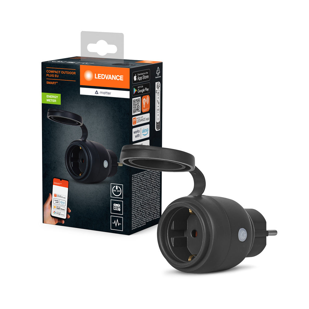 Ledvance Smart+ Plug Mit Alexa Verbinden LEDVANCE Matter SMART+ COMPACT Plug smarte outdoor Steckdose, schwarz
