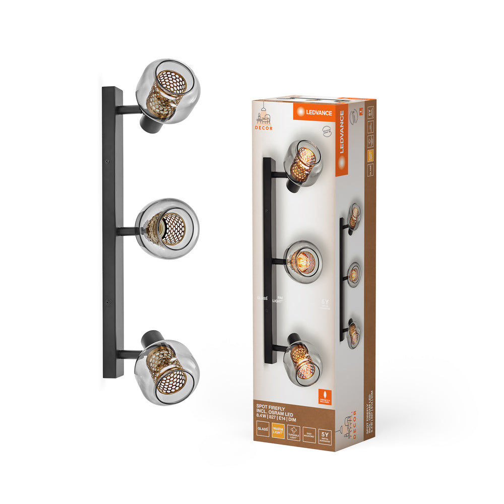 LEDVANCE Decor Spot Firefly Deckenleuchte, OSRAM Lampe inklusive, schwarz, 3 x 2.8W, 750lm