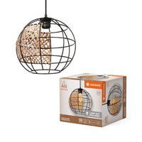 LEDVANCE DECOR Cage Globe Pendant Hängeleuchte, E27, nicht dimmbar, IP20, Rattan/Metall, 300mm, schwarz/braun