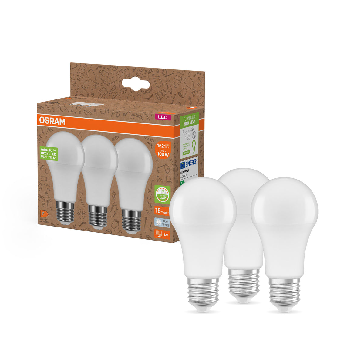 OSRAM LED PCR LAMPS WITH CLASSIC A in A-Form, LED-Lampe, Matt, 14 W, 1521 lm, 4000 K, CRI ≥80