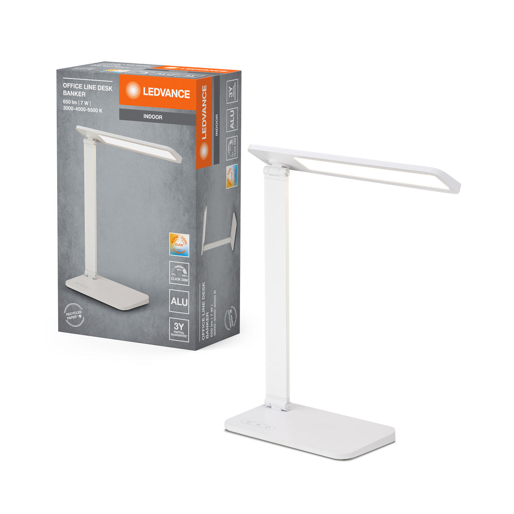 LEDVANCE OFFICE LINE Desk Banker Schreibtischleuchte 7W CCT Dimmable White, 528 lm, 3000 K / 4000 K / 6500 K, Warmweiß|Kaltweiß|Kaltes Tageslicht-LEDVANCE Shop