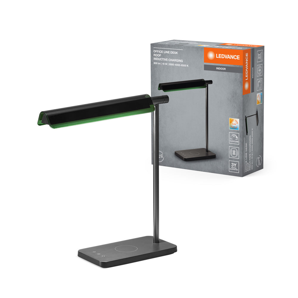 LEDVANCE OFFICE LINE Desk Roof Inductive Charging Schreibtischleuchte 19W CCT Dimmable Black, 520 lm, 3000 K / 4000 K / 6500 K, Warmweiß|Kaltweiß|Kaltes Tageslicht-LEDVANCE Shop