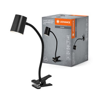LEDVANCE Office Line Klemmleuchte mit biegsamem Flexarm und GU10-Sockel in Schwarz aus Kunststoff, IP20-Schutz, für Home Office und andere Innenraumanwendungen