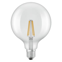 OSRAM LED-Lampen, klassische Ballform, 60 Watts Ersatz, E27, G125, 2700 Kelvin, Warm weiß, Klares Glas, single Pack