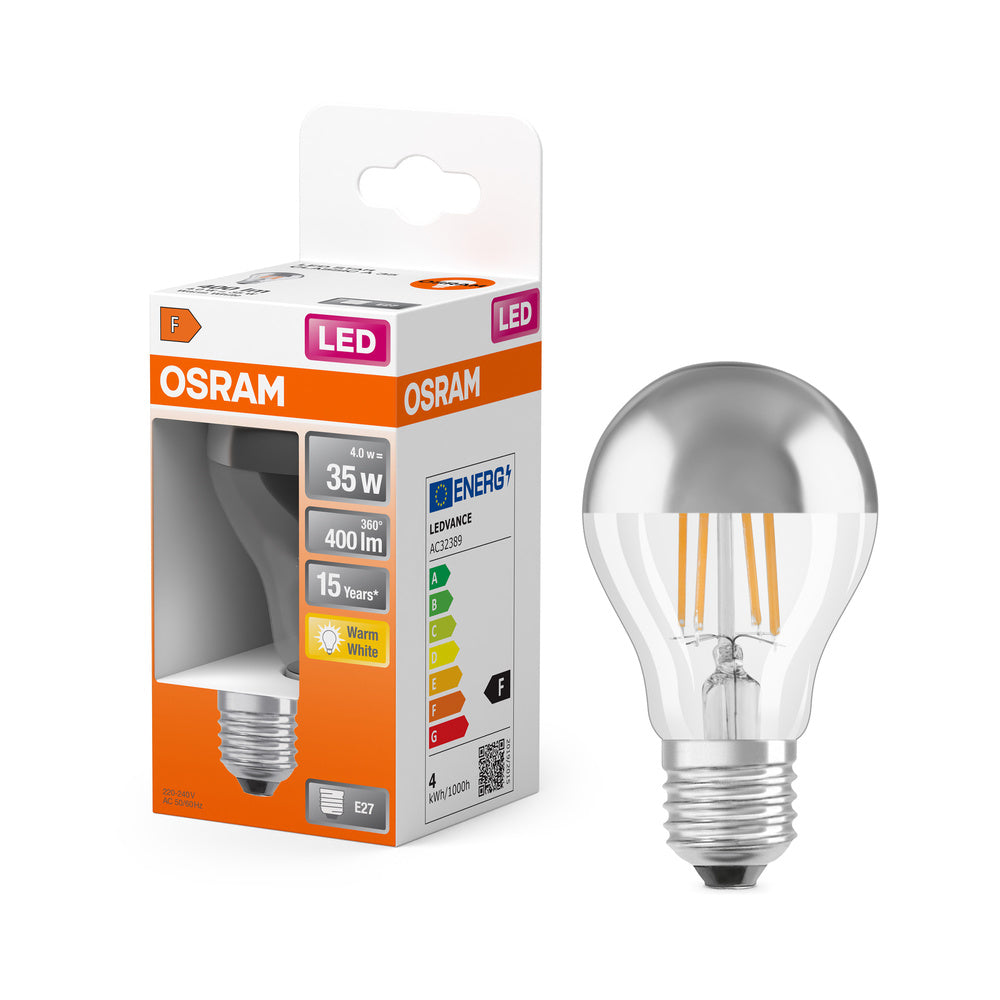 OSRAM LED Lampe LED Retrofit CLASSIC A Mirror 4W 827 Clear E27 Silver, 400 lm, 2700 K, Warmweiß-LEDVANCE Shop