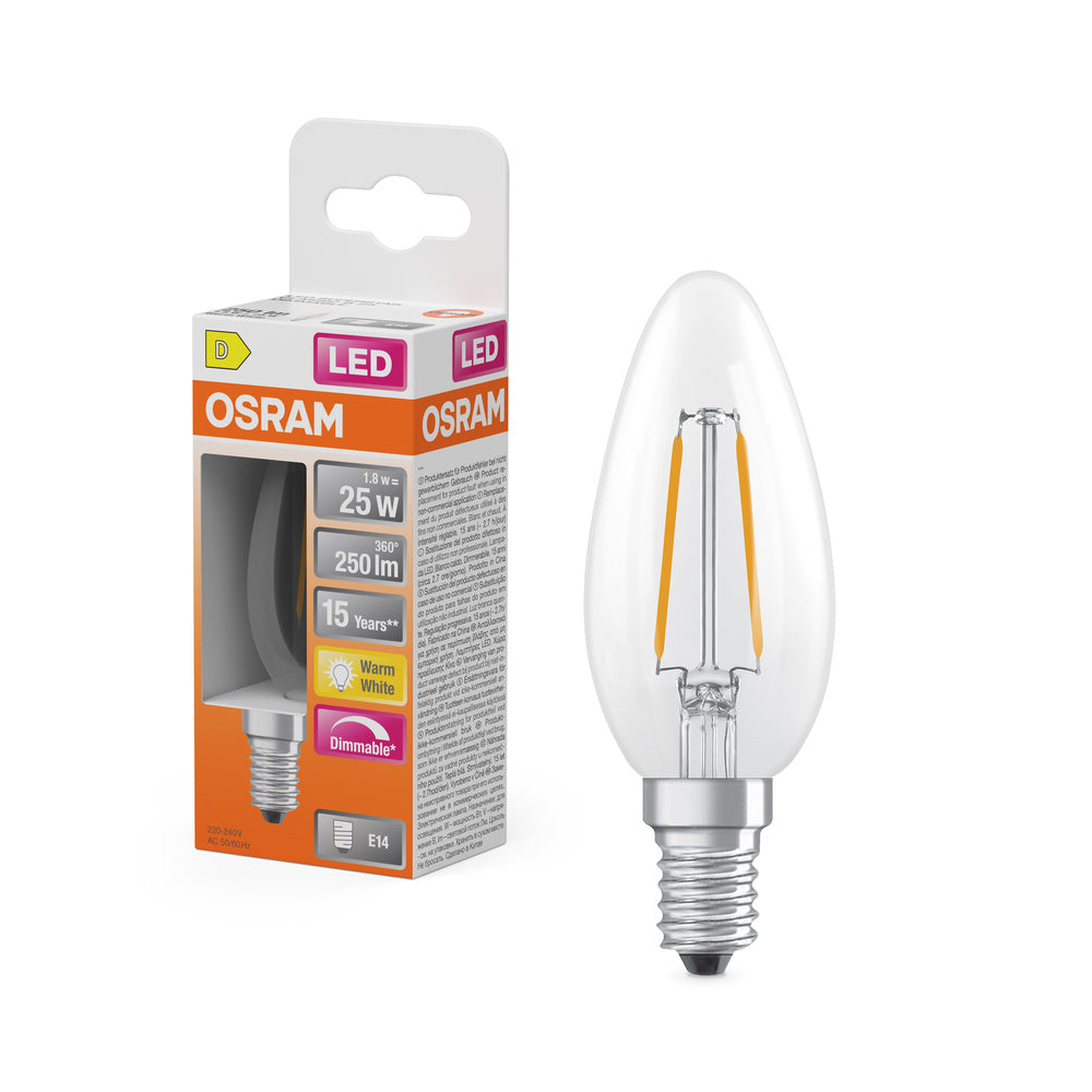 OSRAM LED Lampe LED Retrofit CLASSIC B DIM 2.8W 827 Clear E14, 250 lm, 2700 K, Warmweiß