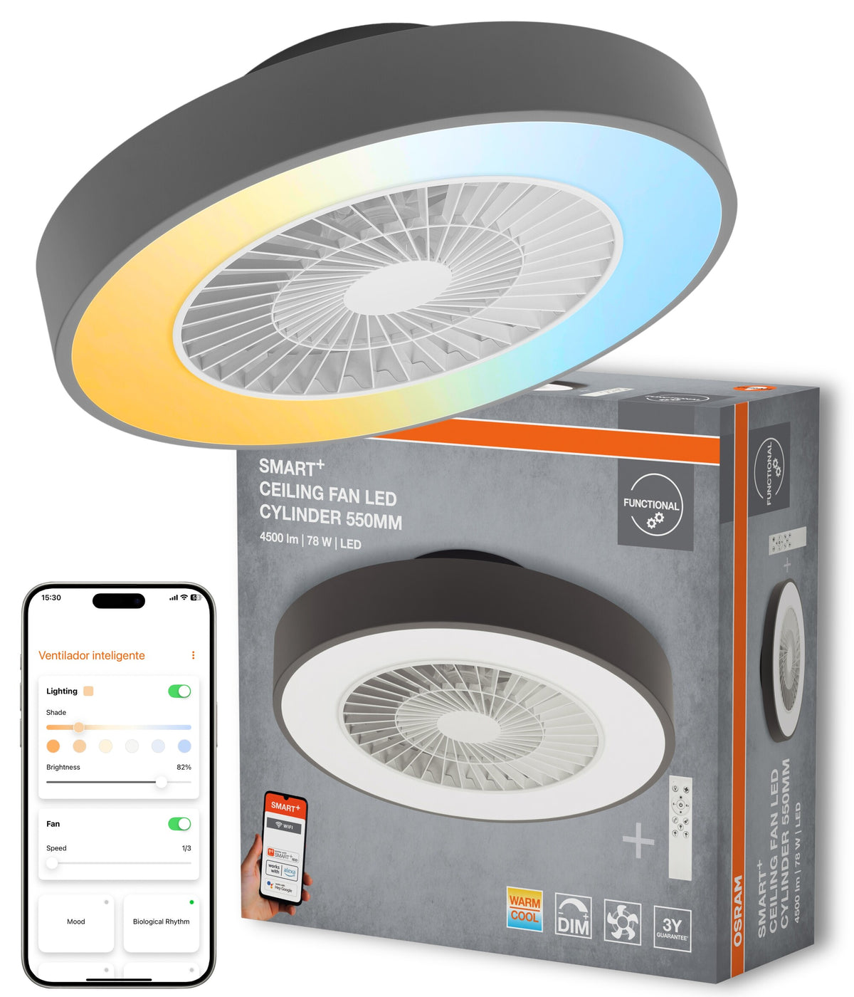 OSRAM SMART+ Deckenventilator mit WiFi-Technologie Zylinder 550 mm + RC