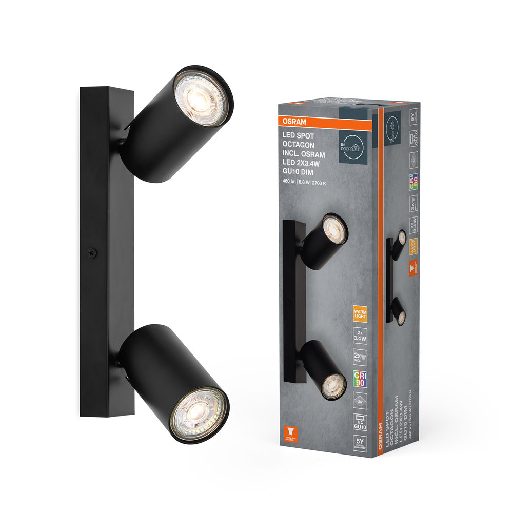 OSRAM LED SPOT OCTAGON Deckenleuchte 2 x 3,4W, GU10, 460lm, schwarz