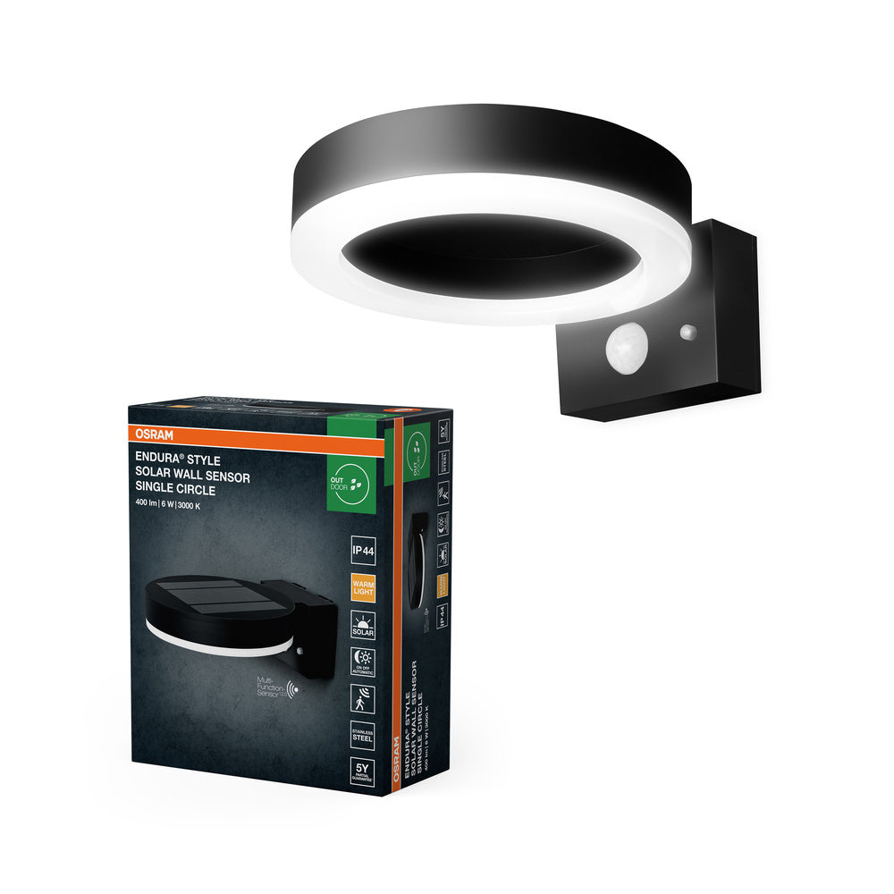OSRAM ENDURA® Style Single Circle Solar LED Wandleuchte mit Sensor 6W / 3000K Warmweiß