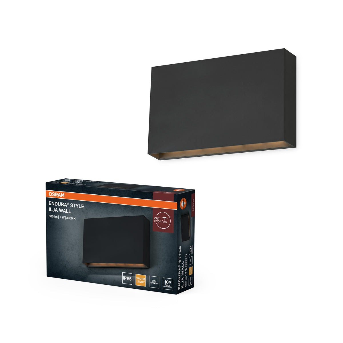OSRAM ENDURA STYLE ILJA WALL Außenbeleuchtung, 7W, 330lm, Wandleuchte, dunkelgrau, IP65 Schutzklasse, 3.000K Farbtemperatur, warmweiße Lichtfarbe