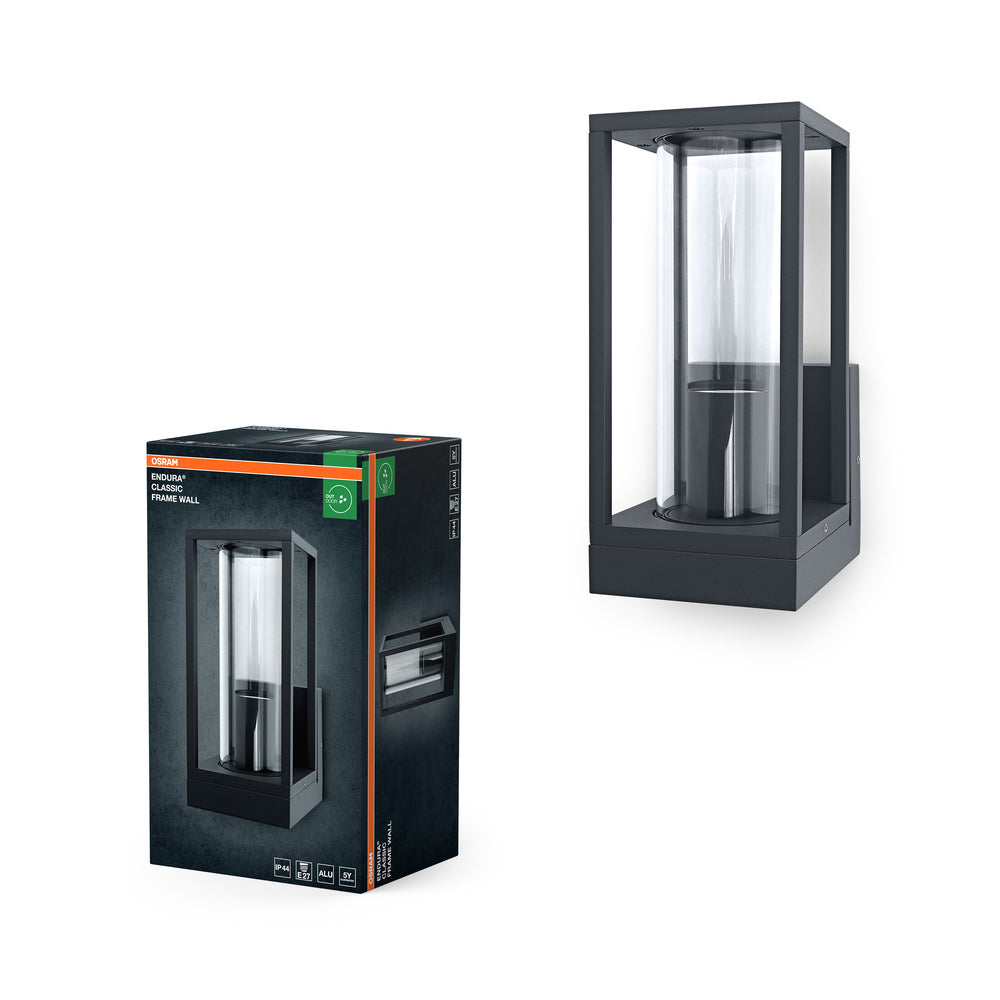 OSRAM LED Wandleuchte für 1x E27 Leuchtmittel, Design Leuchte mit Rahmendesign für Aussen für direkte Beleuchtung, aus hochwertigem Aluminium und Glas, ENDURA FRAME Wall E27