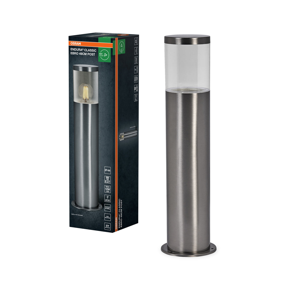 OSRAM ENDURA CLASSIC EBRO Pollerleuchte, 49 cm, E27, Edelstahl