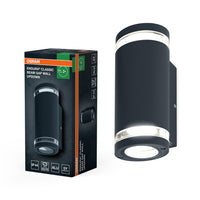 OSRAM LED Wandleuchte für 2x GU10 Leuchtmittel, Design Leuchte für Aussen, für 2-seitige indirekte Beleuchtung mit dursichtigen Ringen, aus Aluminium in dunkelgrau, ENDURA BEAM GAP Wall UpDown GU10