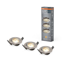 OSRAM LED Einbaustrahler, Ø 90mm, 3er Set, 3x 5W, Warmweiß, Stufenlos Dimmbar per Wandschalter, grau