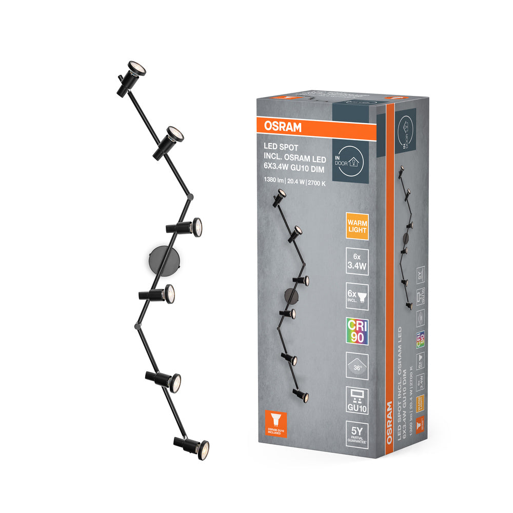 OSRAM LED SPOT GU10 Deckenleuchte 6 x 3,4W, 1380lm, schwarz