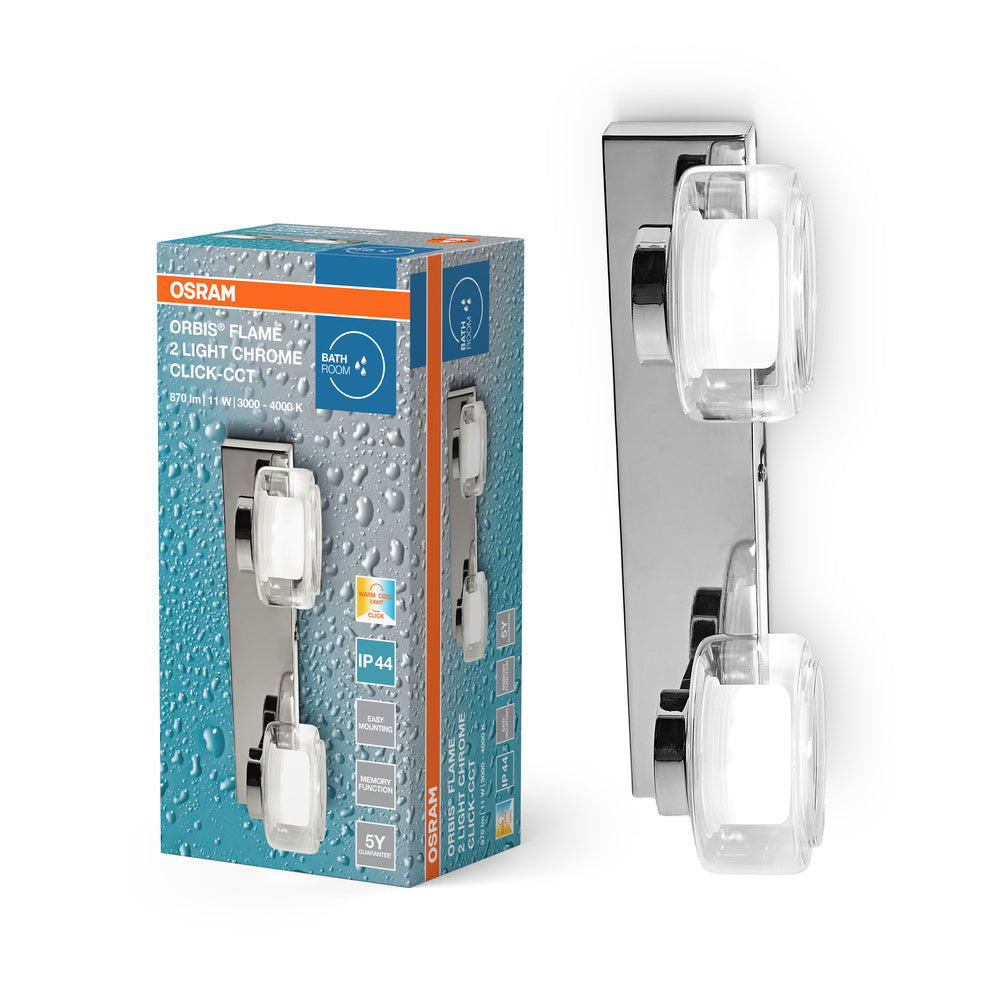 OSRAM ORBIS Flame Badezimmer Wandleuchte 11W Click CCT IP44 Chrome