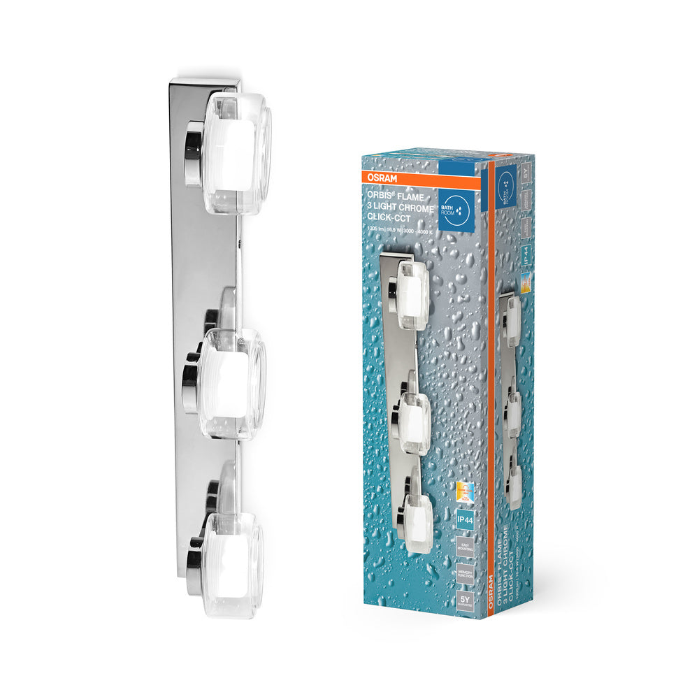 OSRAM ORBIS Flame Badezimmer Wandleuchte 16.5W Click CCT IP44 Chrome