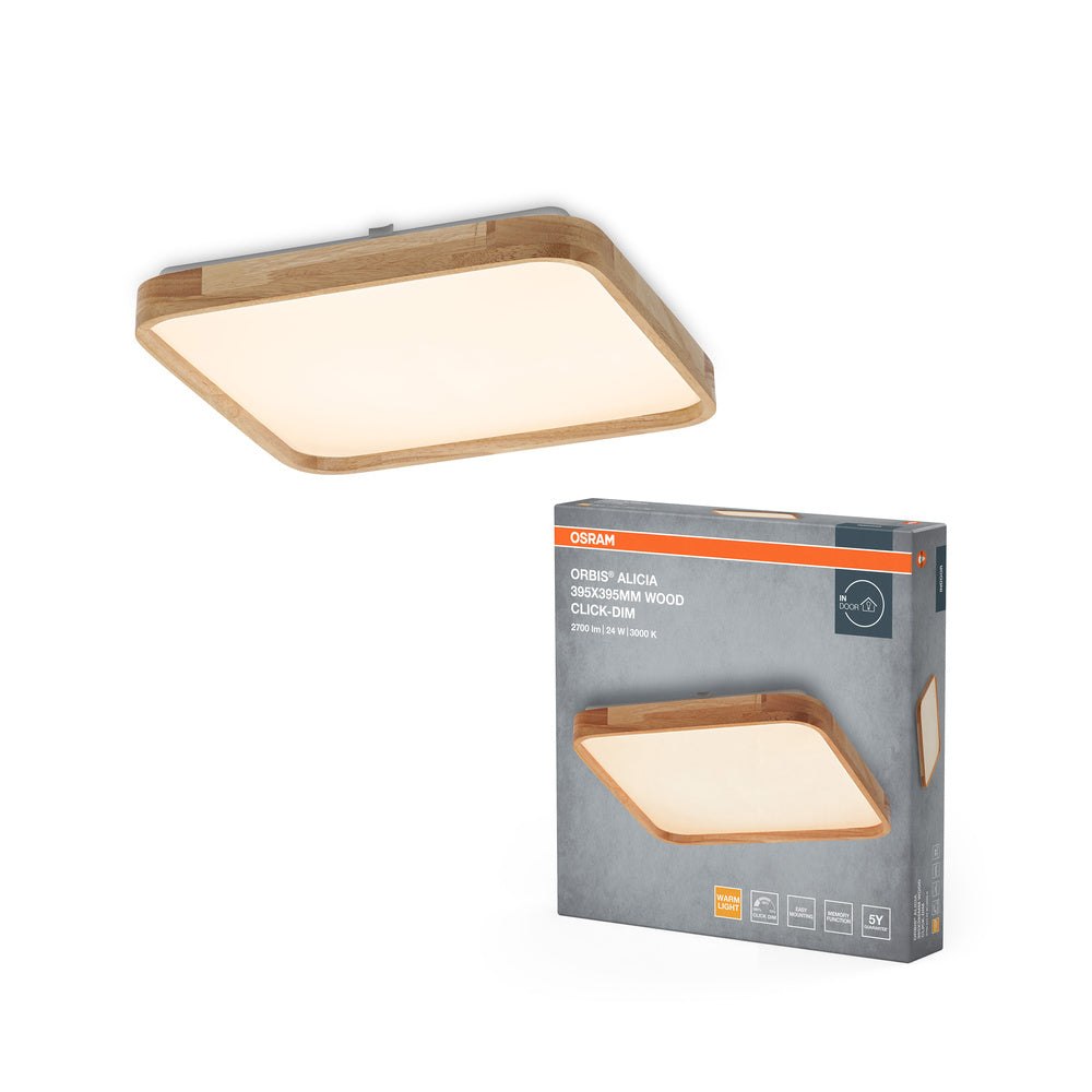 OSRAM ORBIS Alicia Deckenleuchte dimmbar Click-DIM 24W 395x395mm Holzdekor