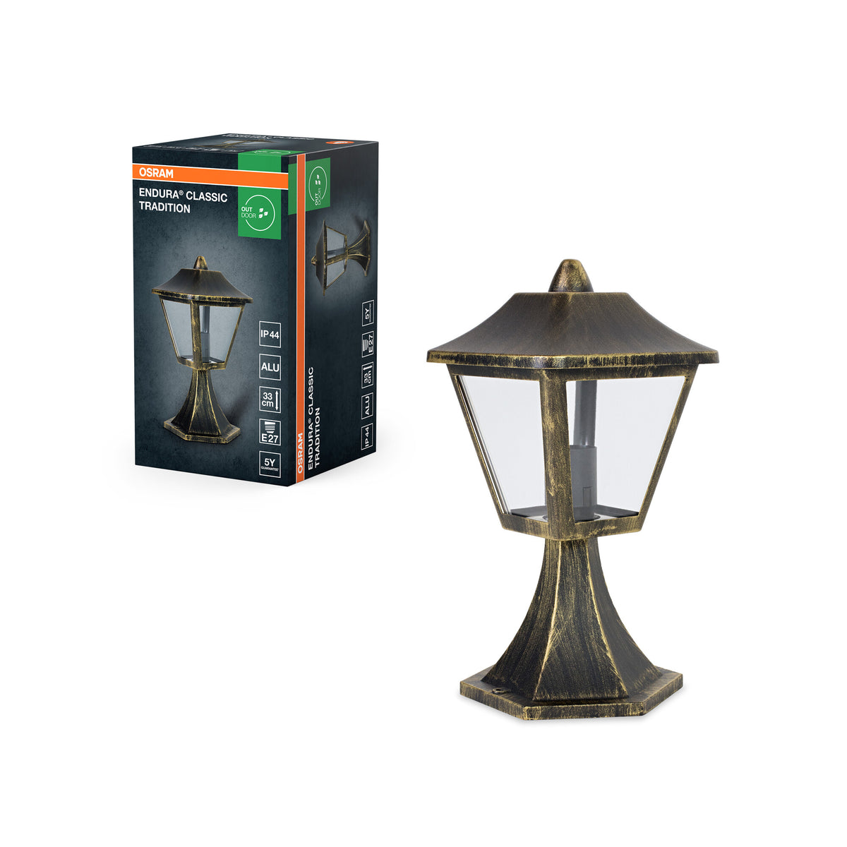 OSRAM ENDURA Classic Außenleuchte 33cm, Schwarz-Gold IP44