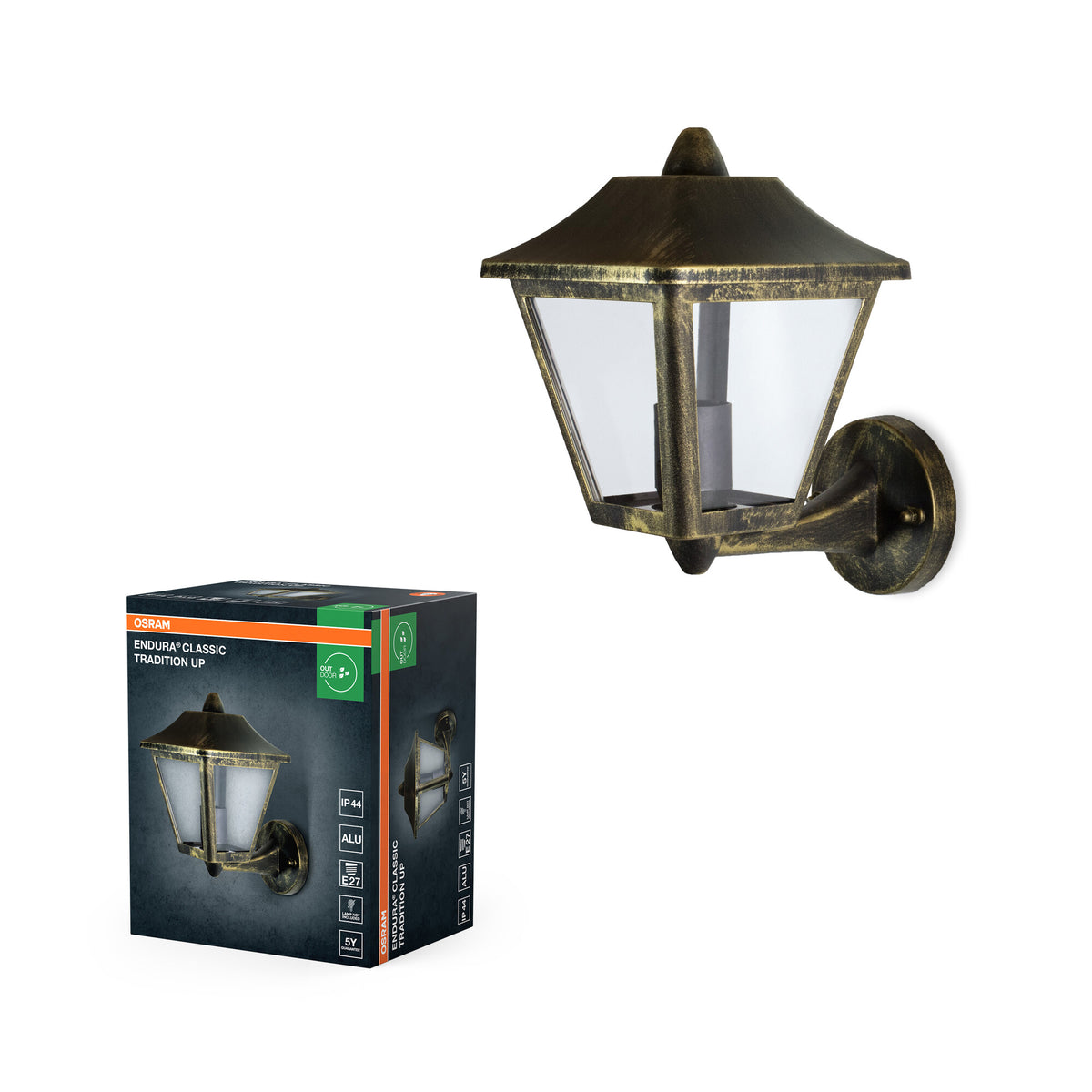 OSRAM ENDURA Wandleuchte Alu Schwarz-Gold für Außen, IP44