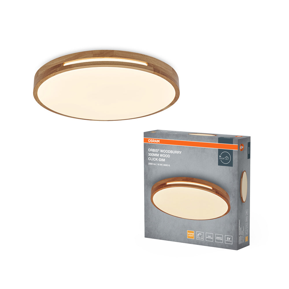 OSRAM ORBIS Woodburry Deckenleuchte dimmbar Click-DIM 16W 300mm Holz