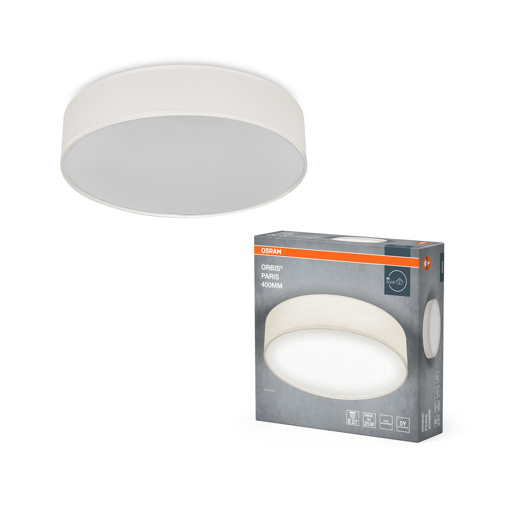 OSRAM ORBIS PARIS plafoniera 400mm, beige, attacco 2xE27, può essere dotata di lampada intelligente, alta qualità, design moderno, con paralume in tessuto, adatta per uso interno, rotonda, IP20