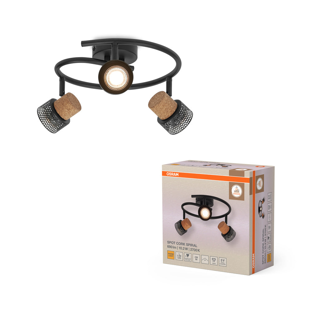 OSRAM DECOR SPOT CORK Spiral Deckenleuchte, 3 x 3,4W, 690lm, schwarz