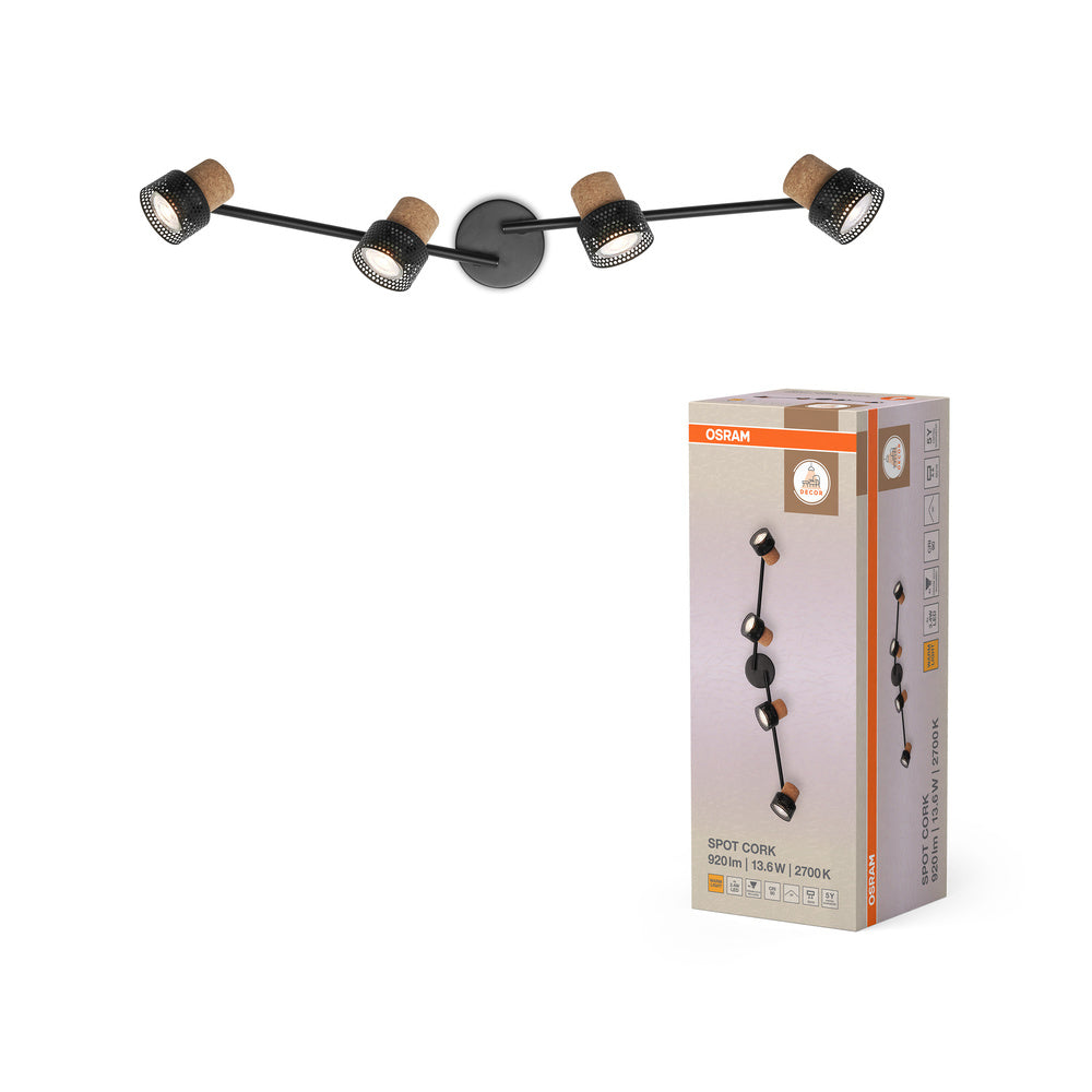 OSRAM DECOR SPOT CORK Deckenleuchte, 4 x 3,4W, 920lm, schwarz