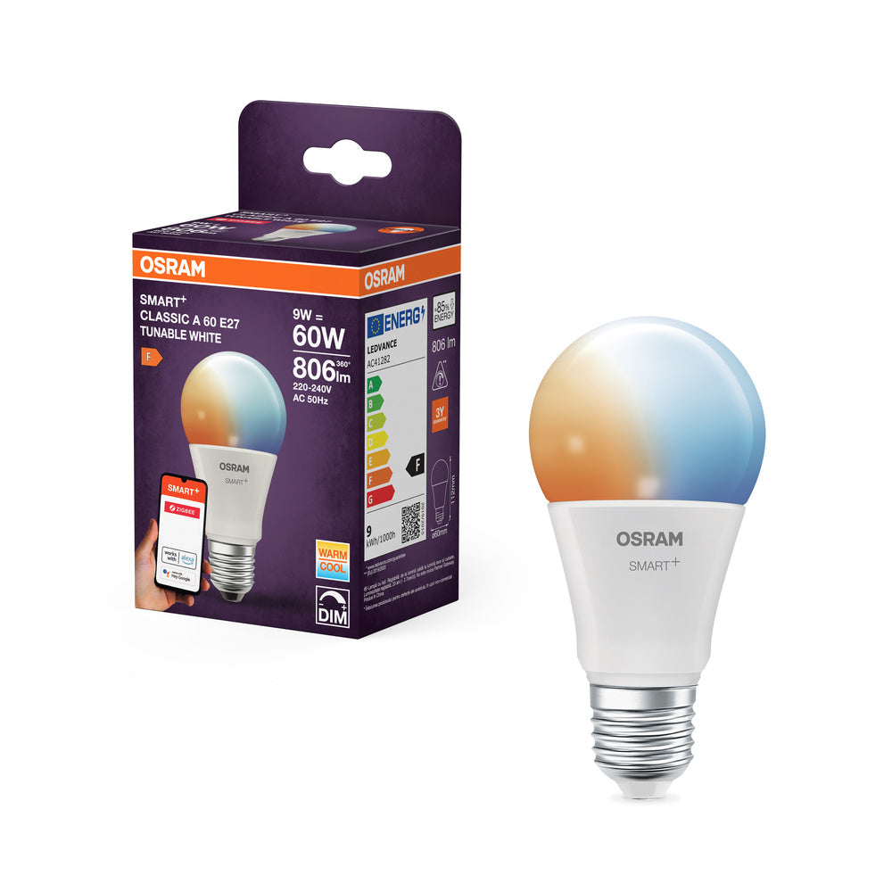OSRAM Smart+ Lampe mit ZigBee Technologie, 9W, A60, matt, Sockel E27, Lichtfarbe Tunable White, 806lm