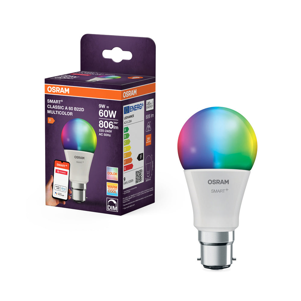 OSRAM Smart+ Lampe mit ZigBee Technologie, 9W, A60, matt, Lichtfarbe RGBW einstellbar, 806lm,  Sockel B22D
