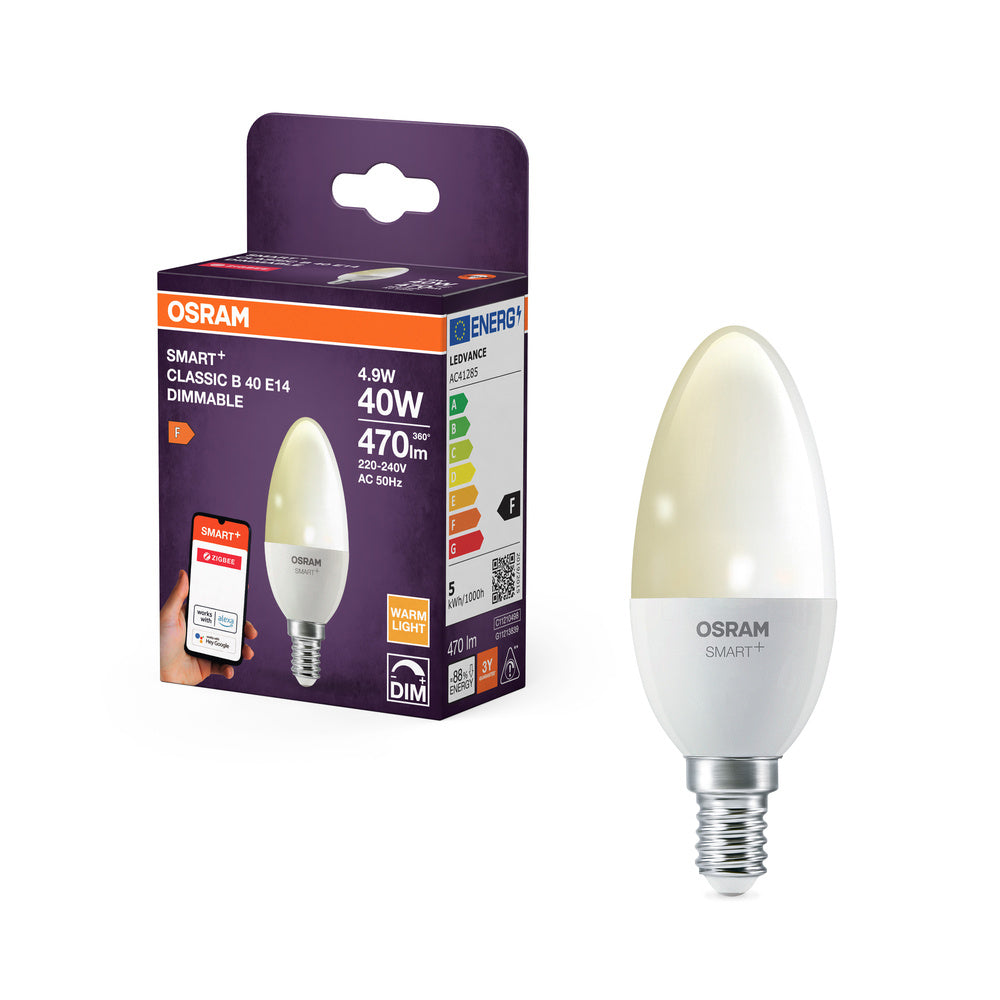 OSRAM SMART+ ZigBee Classic LED Lampe DIM 4.9W 220V FR E14, 470 lm, 2700 K, Warmweiß