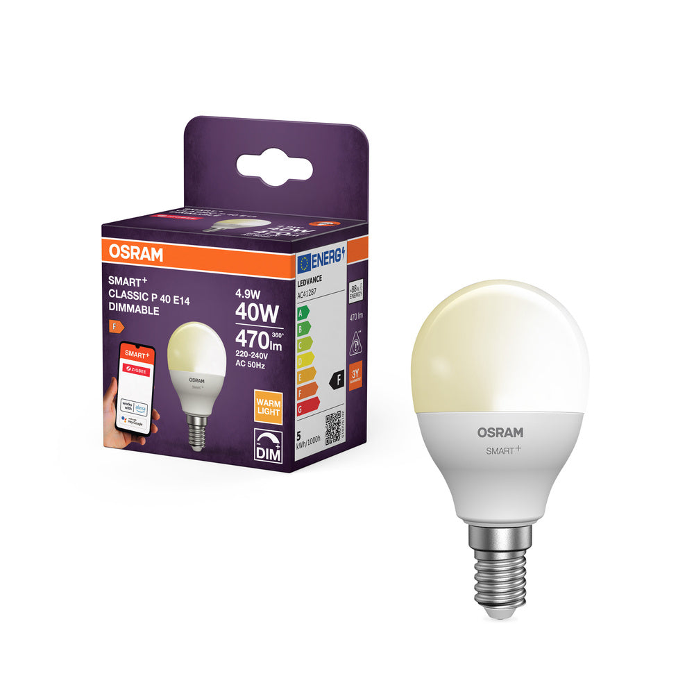 OSRAM Smarte LED-Lampe mit ZigBee Technologie, Sockel E14, Dimmbar, Warmweiß (2700 K), ersetzt Glühlampen mit 40 W, SMART+ Mini bulb Dimmable, 1er-Pack