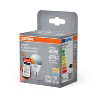 OSRAM Matter SMART+ Mini Bulb LED Lampe TW FR E14 4,9W 470 lm, 2700…6500 K, Tunable White