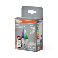 OSRAM Matter SMART+ LED Lampe CLASSIC B, RGB, Frost-Optik, 4,9W, 470lm, E14