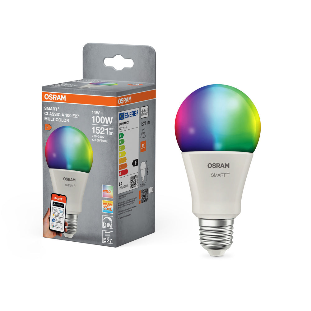 OSRAM Matter SMART+ LED Lampe CLASSIC A, RGB, Frost-Optik, 14W, 1521lm, E27